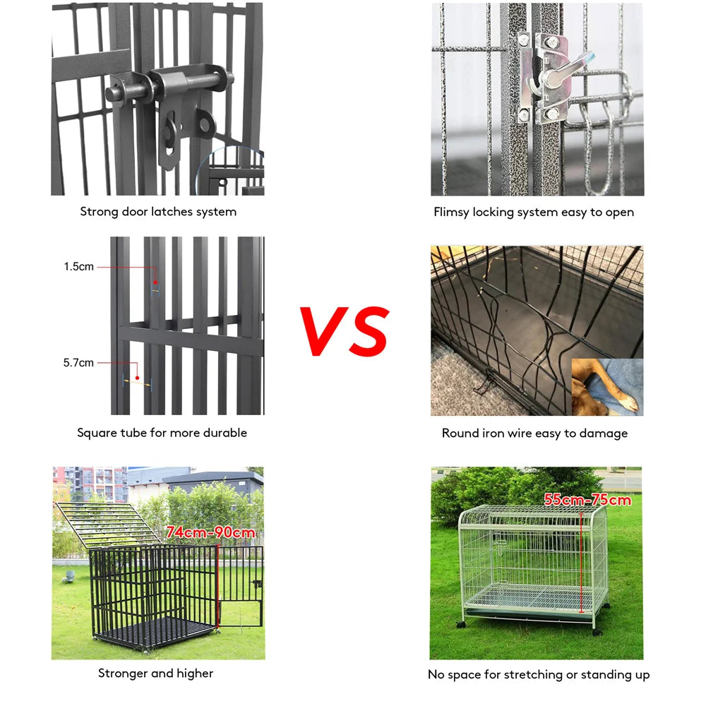 XXL Large Heavy Duty Dog Crate Strong Pet Cage  Square Tube Metal Kennel