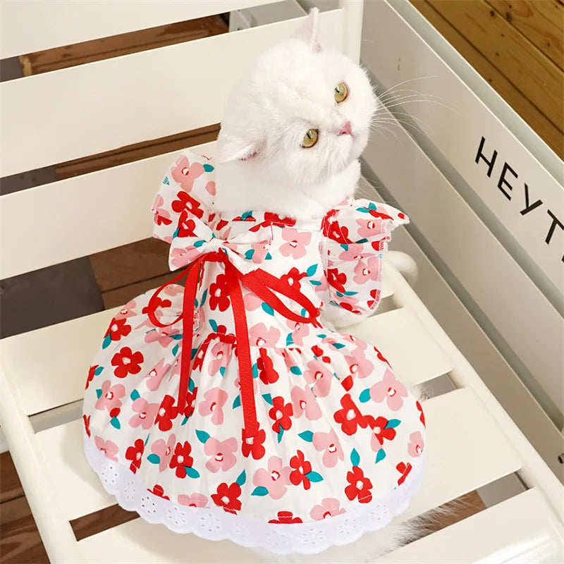 Summer Pet Dress Floral Pattern Plaid Skirts