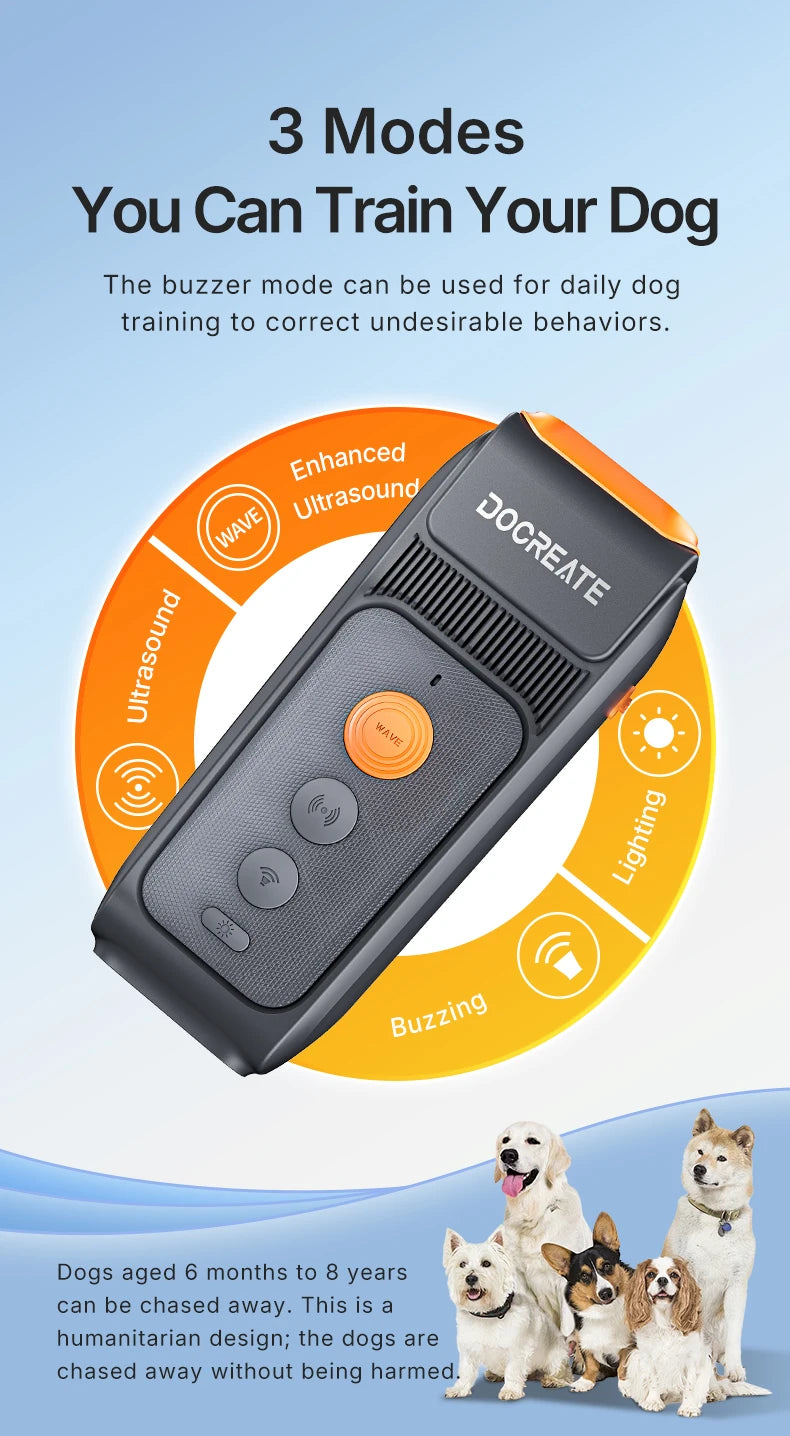 3-in-1 Dog Repellent Ultrasonic Anti-Bark Trainer with LED Flashlight.