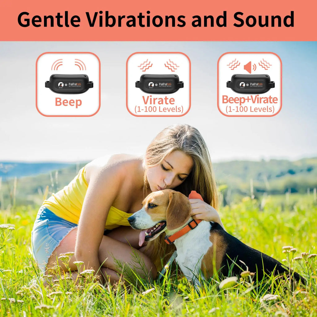 No Shock Dog Training Collar, 3300ft Remote Waterproof Beep & Vibration Collar.