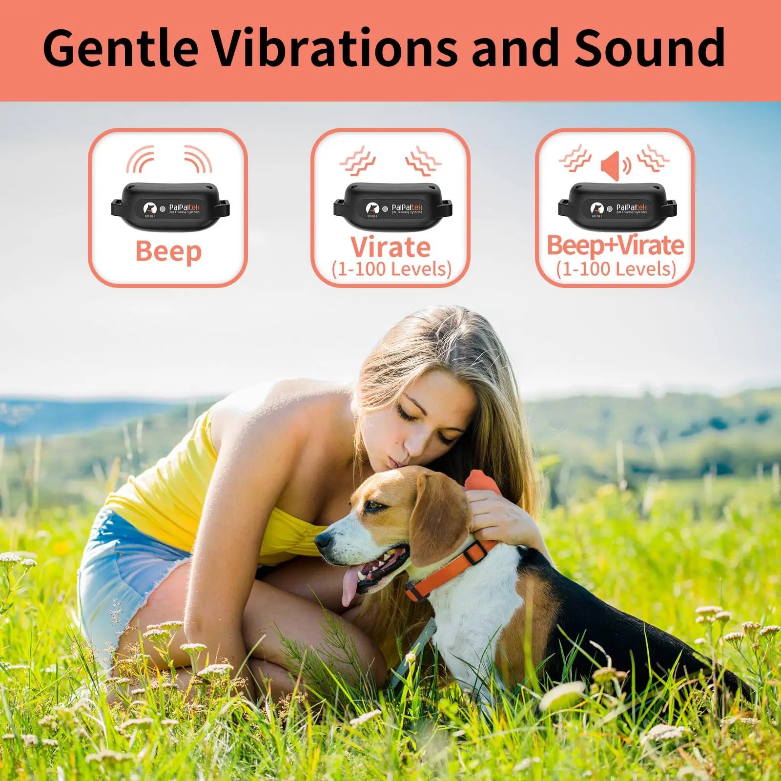 No Shock Dog Training Collar, 3300ft Remote Waterproof Beep & Vibration Collar.