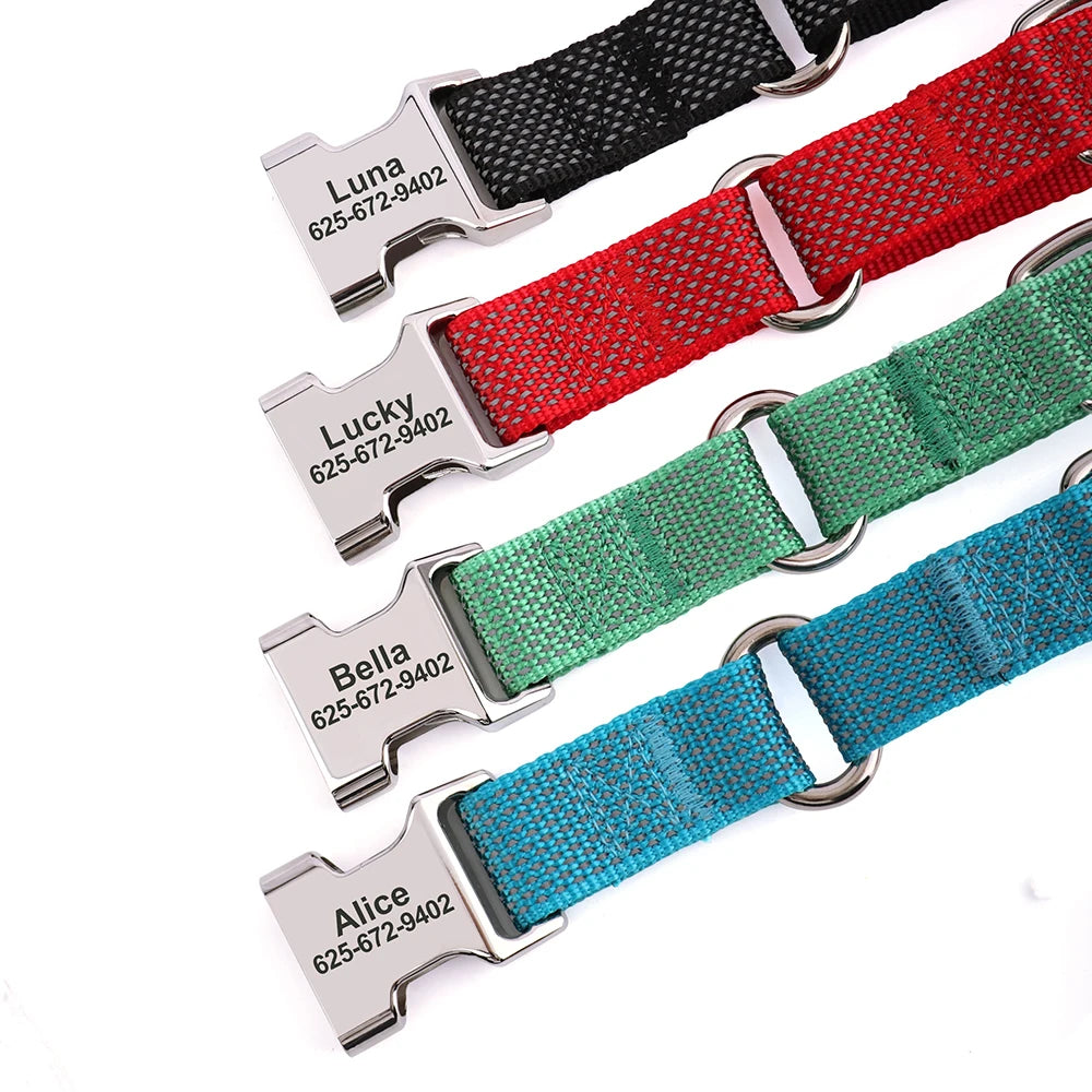 Custom Dog Martingale Collar Nylon Reflective Dog Collars With Engraving