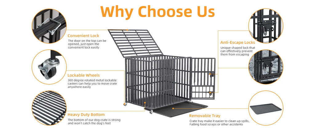 XXL Large Heavy Duty Dog Crate Strong Pet Cage  Square Tube Metal Kennel
