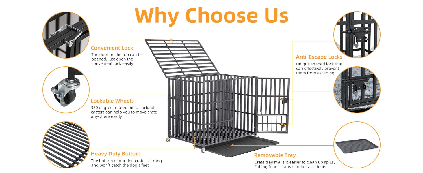 XXL Large Heavy Duty Dog Crate Strong Pet Cage  Square Tube Metal Kennel