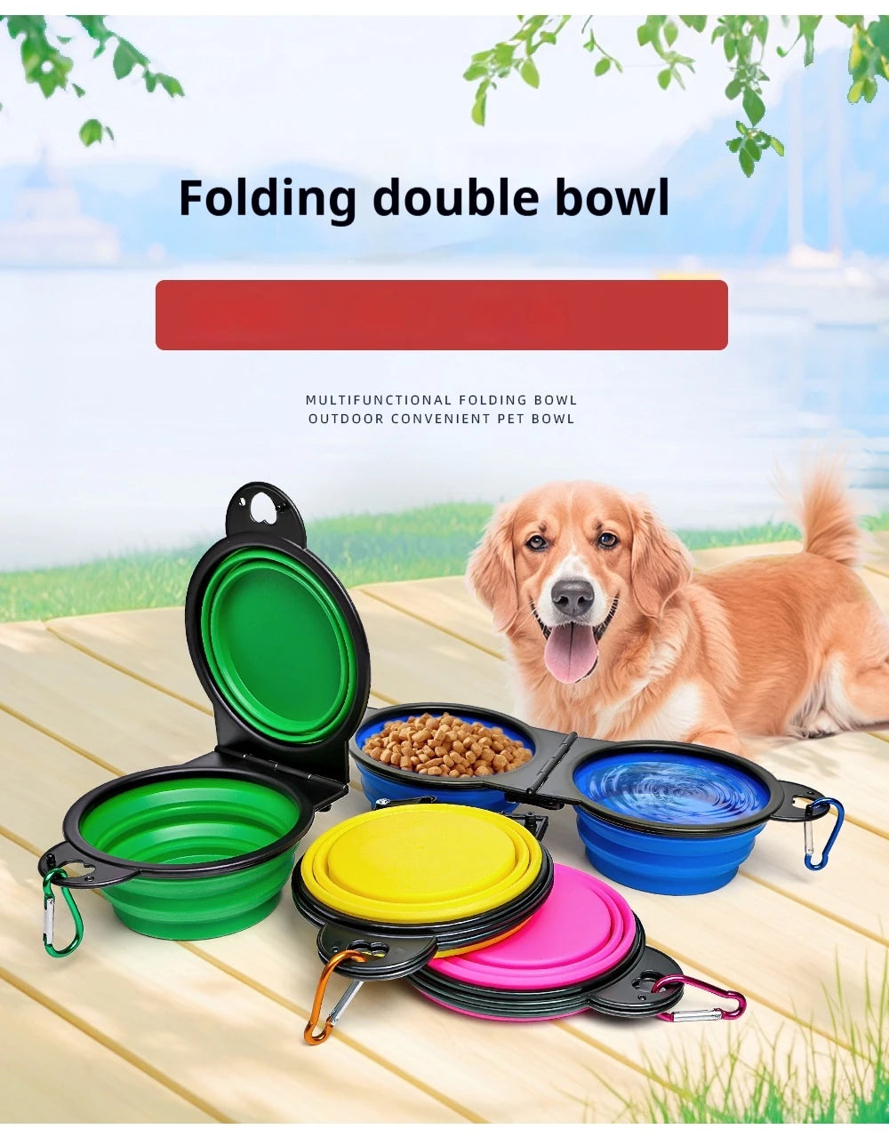 2 in 1 Collapsible Dog Travel Bowl Double Bowls Folding