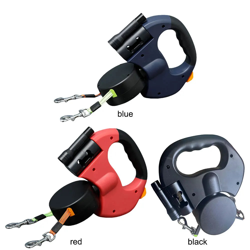 Double Headed Dog Leash Traction Rope with LED Light Dog Walking Leash