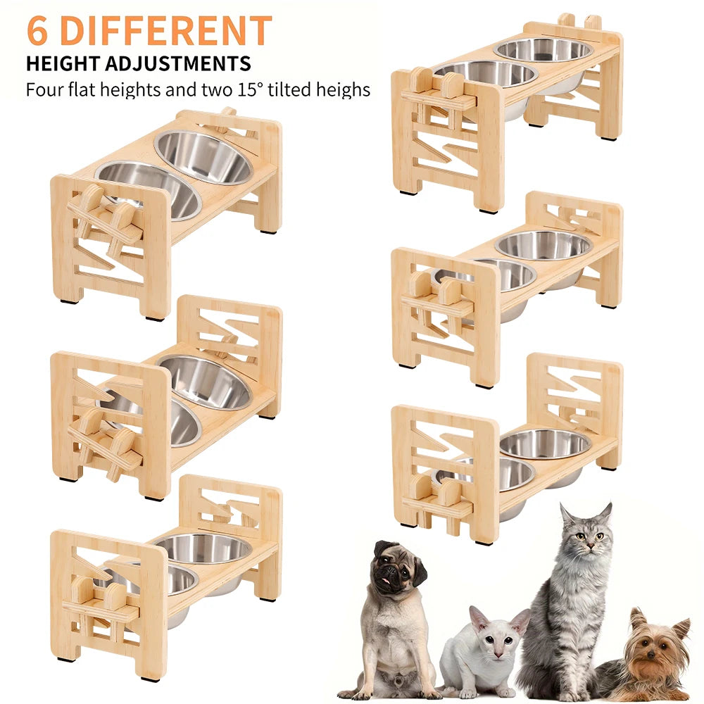Elevated Small Dog-Cat Bowls Tilted Adjustable Feeder Stand