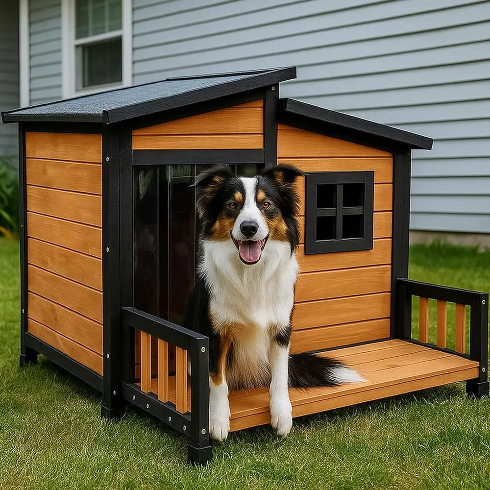 Large Dog House Outdoor Indoor  Wood Insulated Dog Kennel Home with Durable Weatherproof Asphalt Roo an