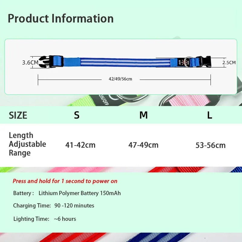 Light Up Dog Collar Night Walk Color LED Glowing