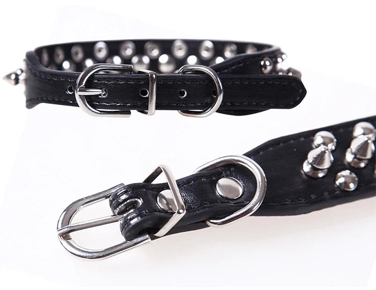 Leather Pet Dog Collar Neck Strap Leather Punk Rivet Spiked Dog Collar