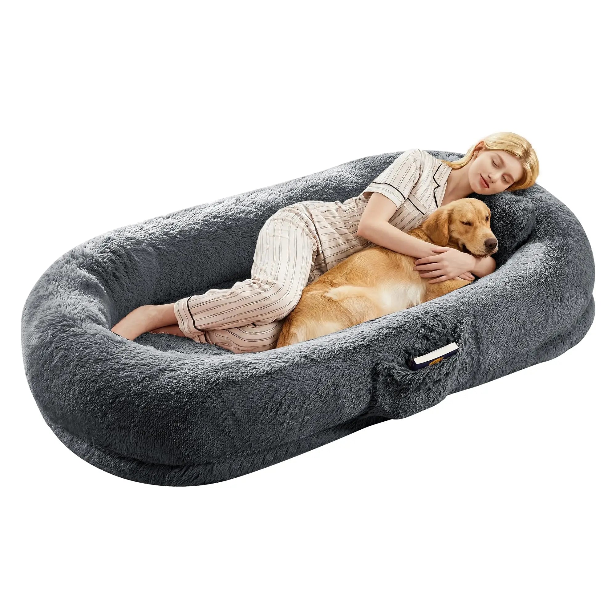 Oversized Human Dog Bed Orthopedic Faux Fur Pet Bed With Pillow