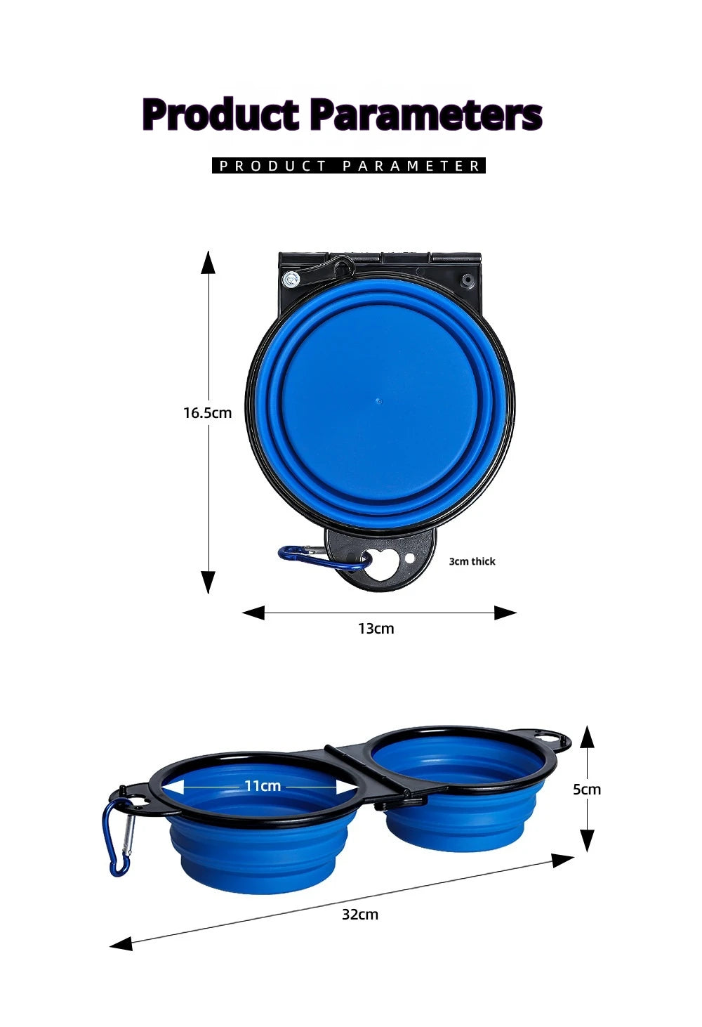 2 in 1 Collapsible Dog Travel Bowl Double Bowls Folding