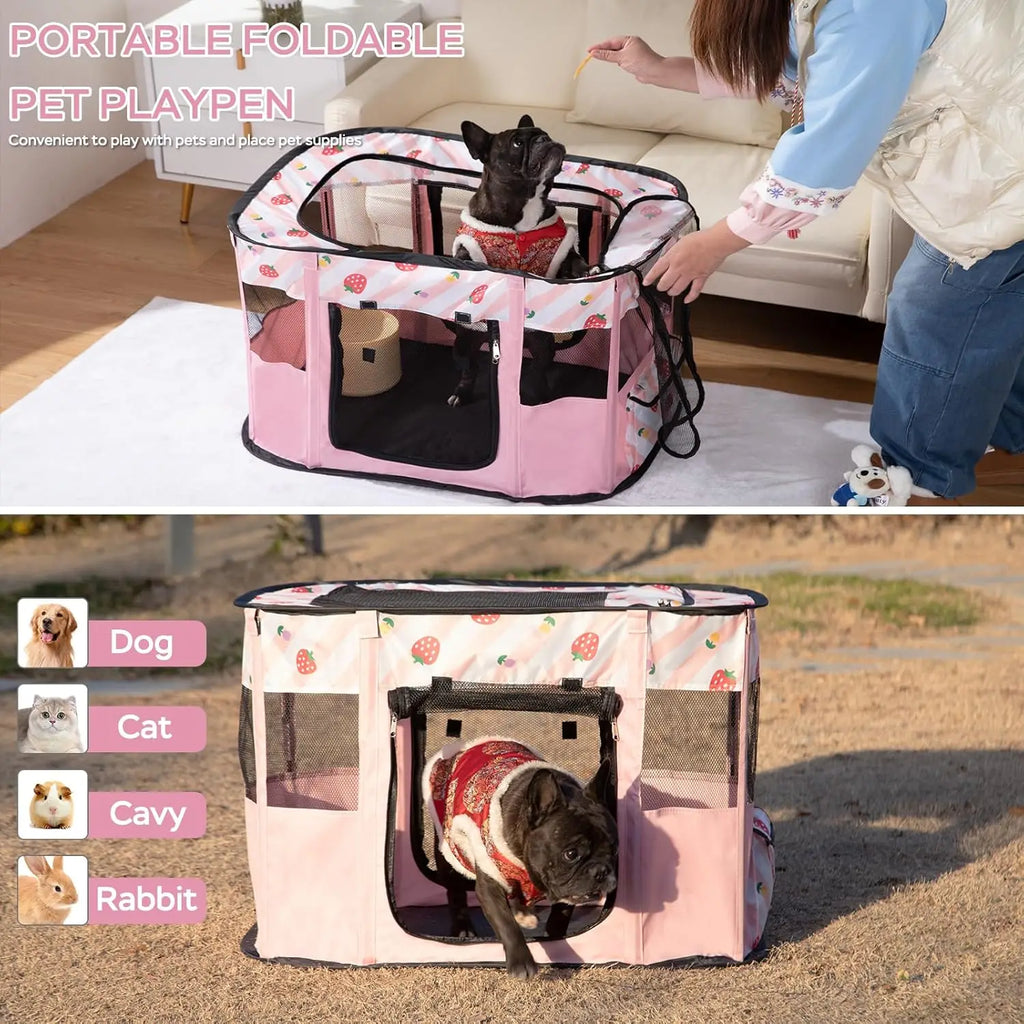 Portable Collapsible Pet Playpen for Dogs  Indoor Outdoor Travel
