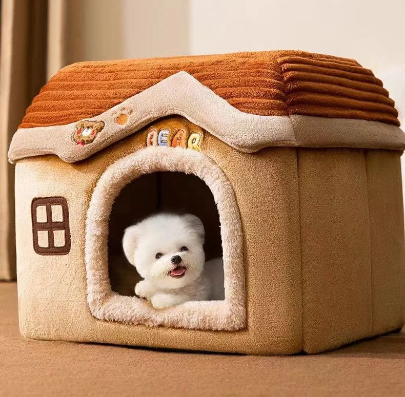 Cute Pet House with Foldable Soft Pet Bed Detachable Washable