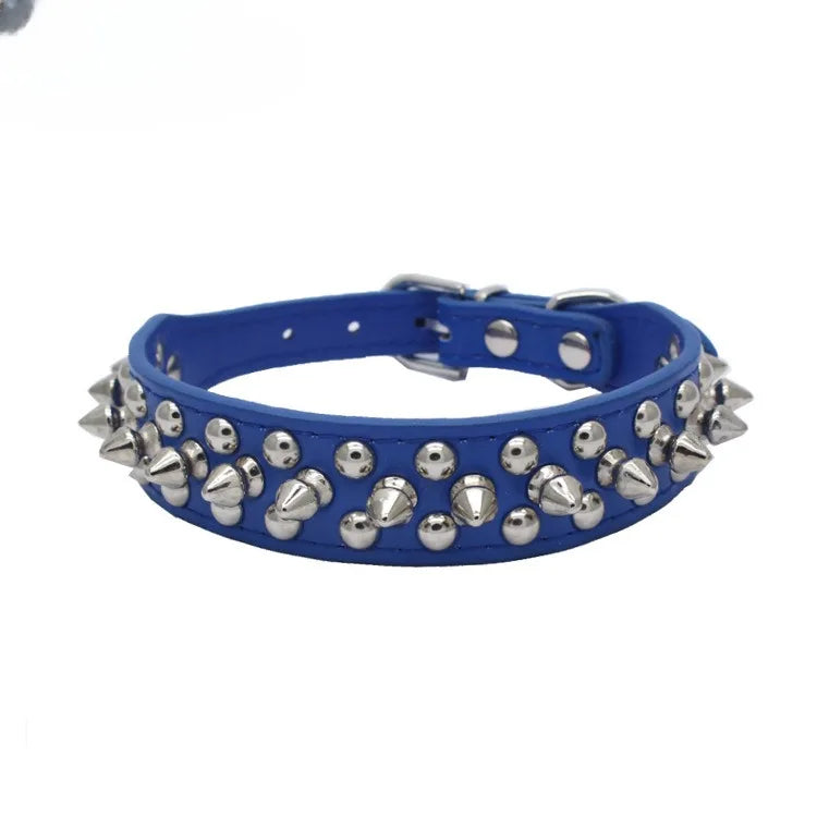 Leather Pet Dog Collar Neck Strap Leather Punk Rivet Spiked Dog Collar