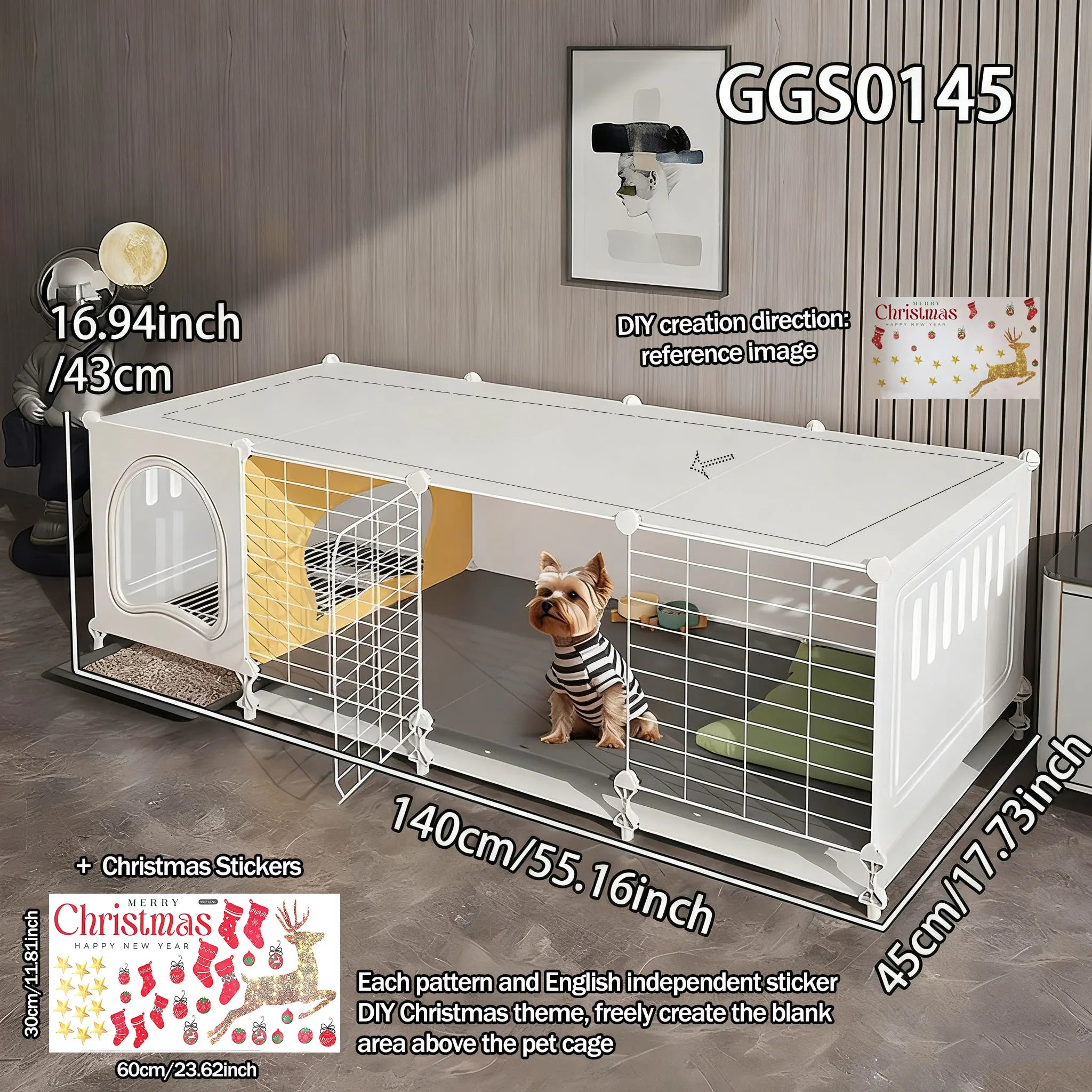 Dog Cage for Small Dogs with Separate Toilet and Pulleys, Indoor Dog House