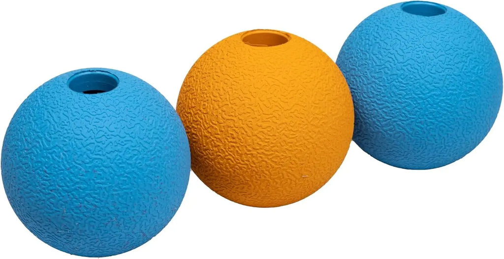 Interactive Dog Toys, Rubber Fetch Balls, Pack of 3, 2.5 Inch, Blue & Orange