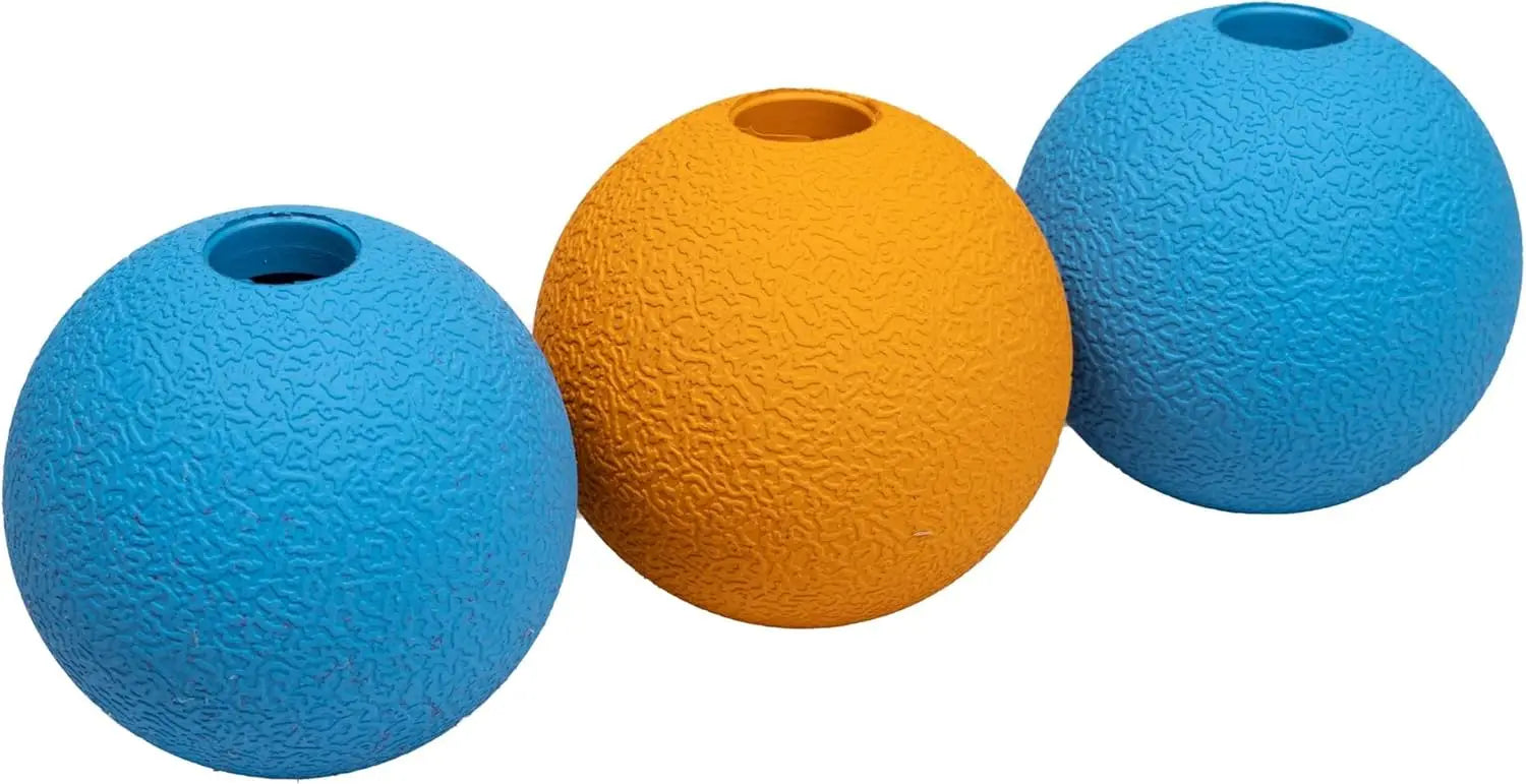 Interactive Dog Toys, Rubber Fetch Balls, Pack of 3, 2.5 Inch, Blue & Orange