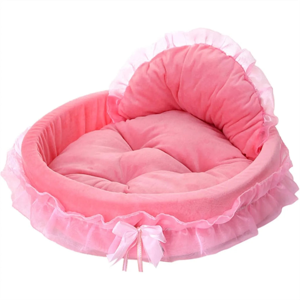 Pink Dog Bed Washable Princess Couch Soft Plush Pet Sofa with Bowknot.