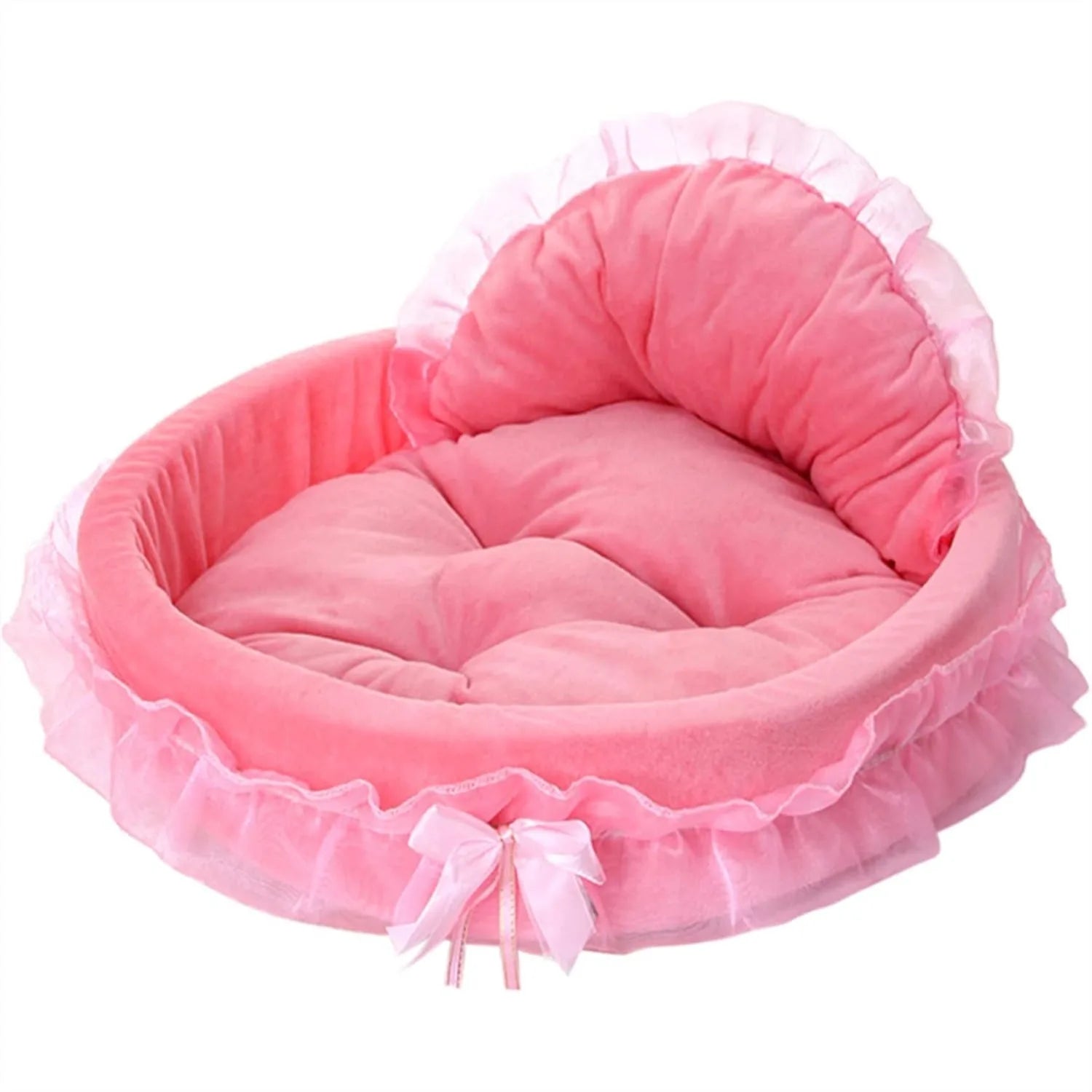 Pink Dog Bed Washable Princess Couch Soft Plush Pet Sofa with Bowknot.