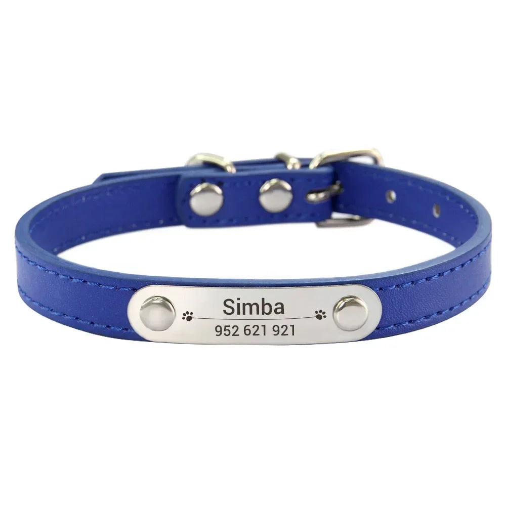 Personalized Dog Collar Name Carved 16 Colors Solid PU Leather Collar