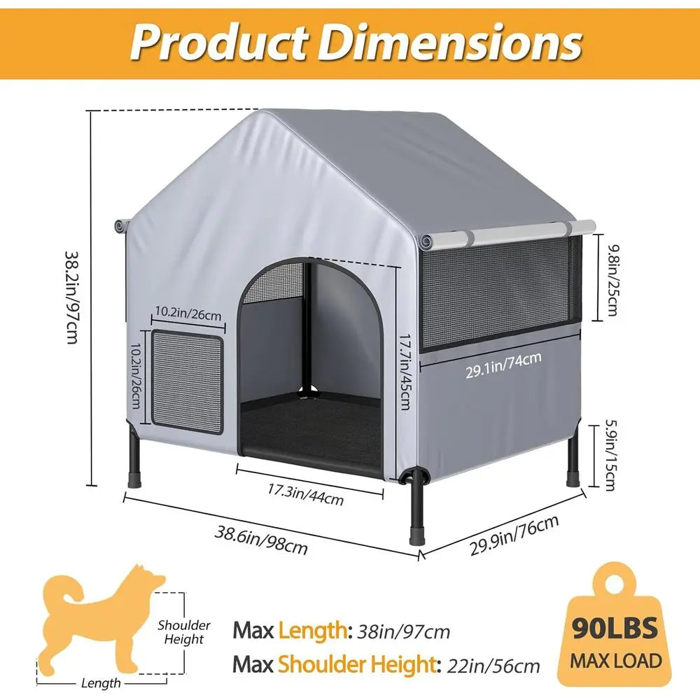 39” Dog House for Outdoor Indoor, Large Dog House Weatherproof 600D PVC Canopy,