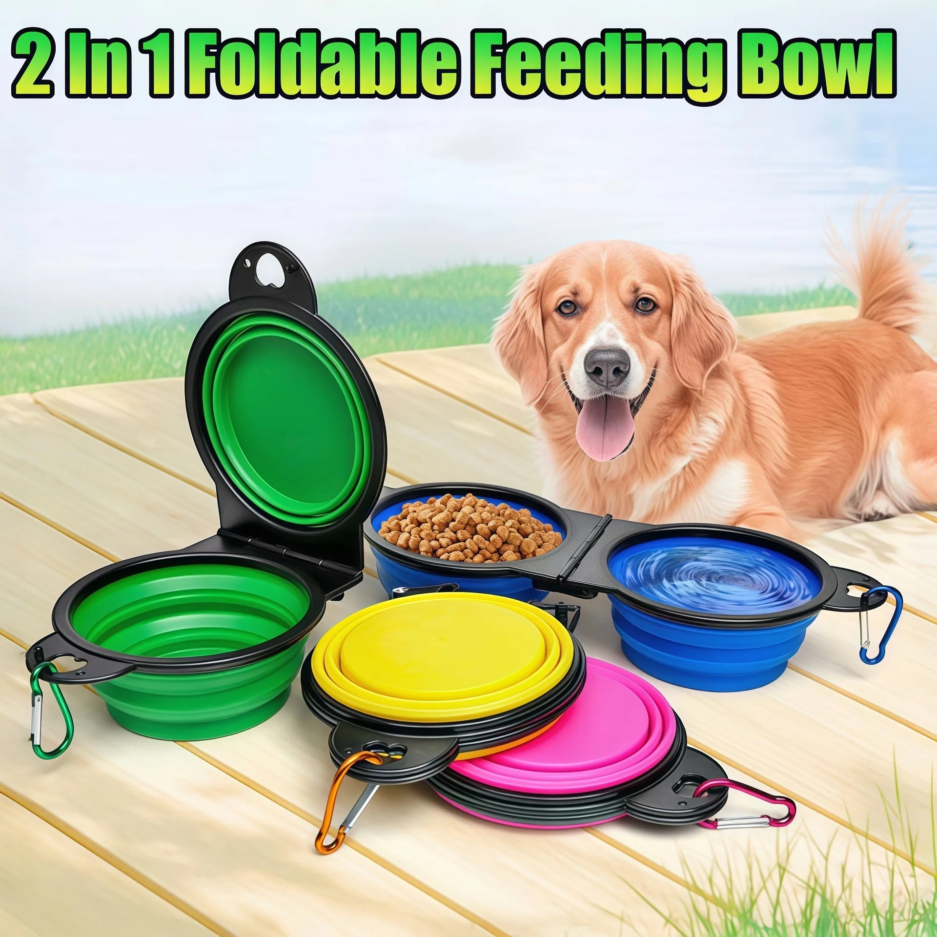 2 in 1 Collapsible Dog Travel Bowl Double Bowls Folding