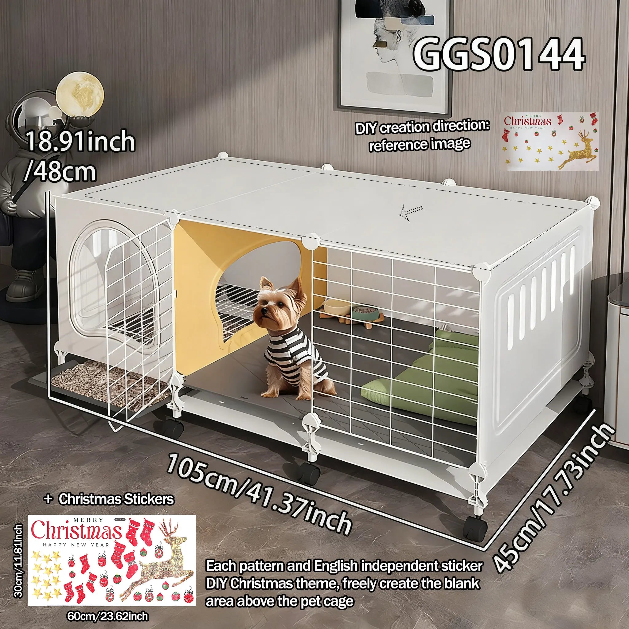 Dog Cage for Small Dogs with Separate Toilet and Pulleys, Indoor Dog House