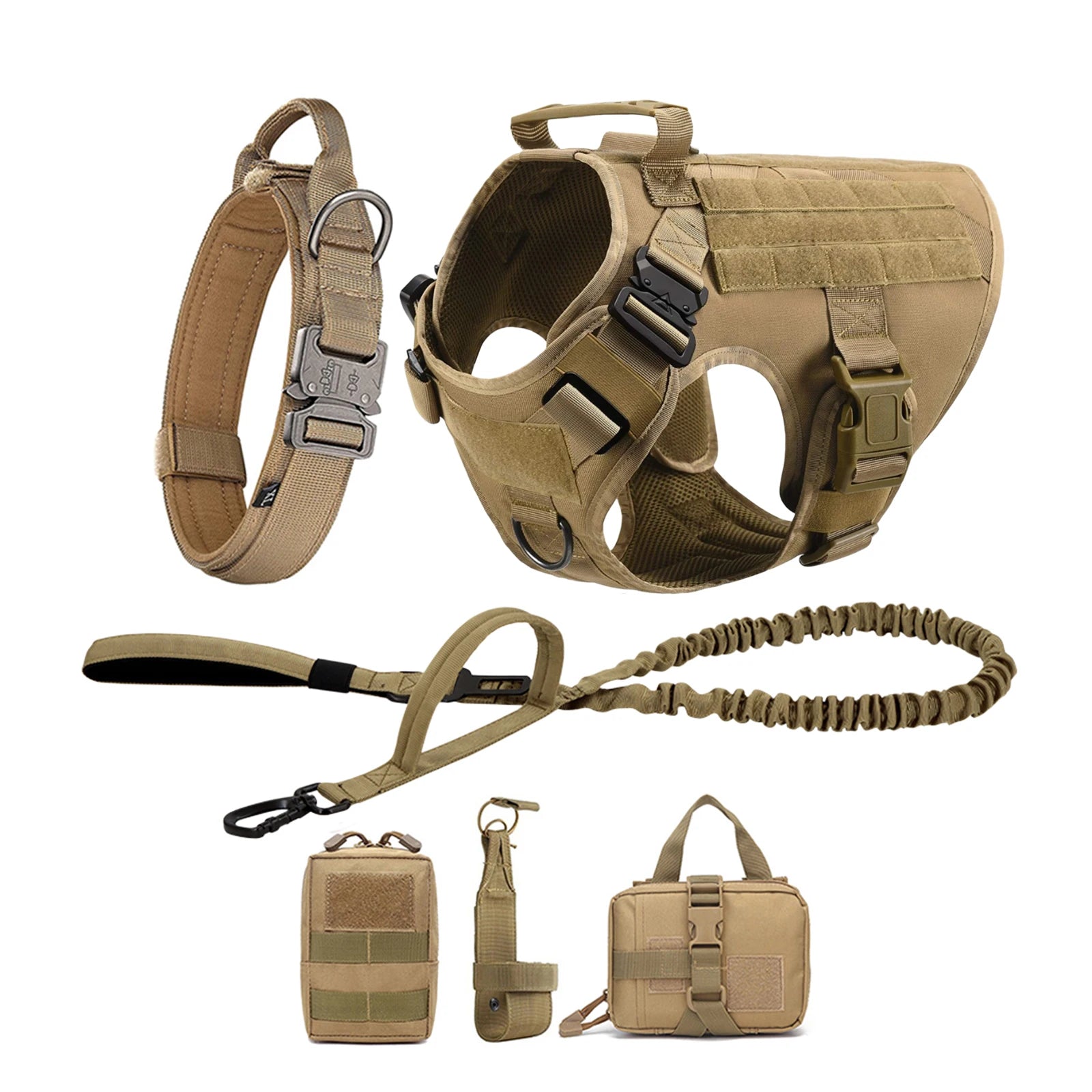 Tactical Dog Harness Collar Leash Pouches For Medium Large Dogs