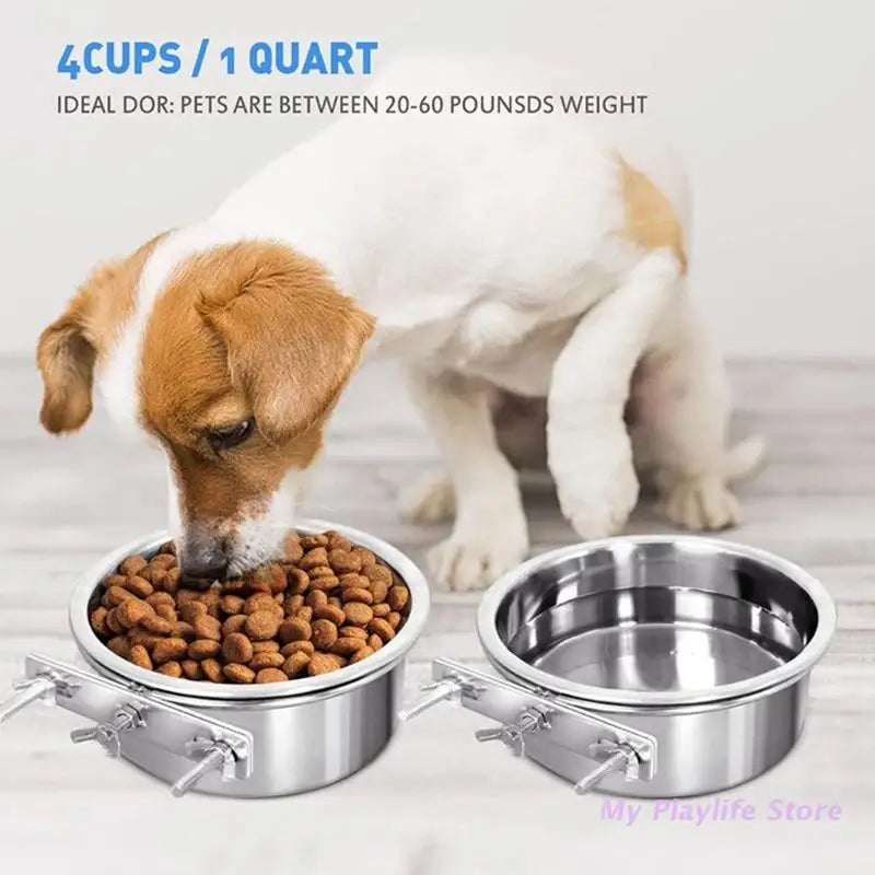 Pet Bowl Can Hang Stationary Dog Cage Bowls Stainless Steel Dog Cats Hanging Bowls Durable Puppy Kitten Feeder Water Food Bowl