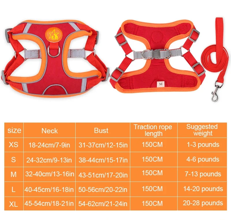 Small Medium Dogs Harness Vest Walking Traction Rope Reflective Straps.