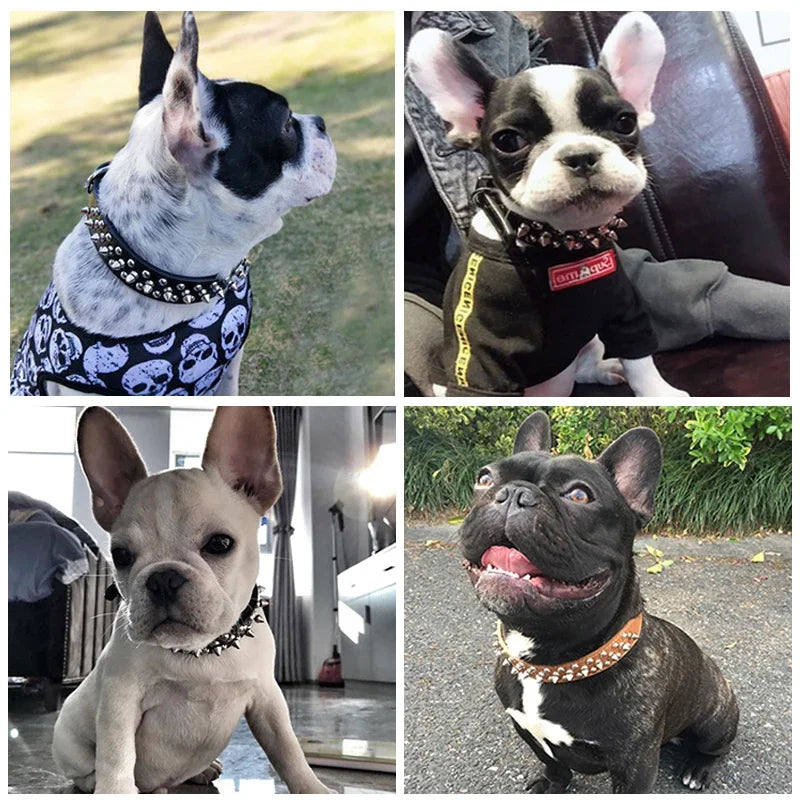 Leather Pet Dog Collar Neck Strap Leather Punk Rivet Spiked Dog Collar