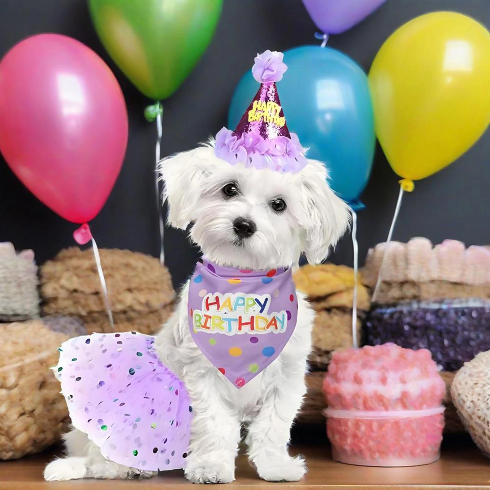 Birthday Costume Set Adorable Party Hat with Matching Skirt and Scarf