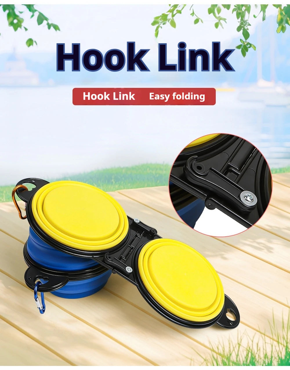 2 in 1 Collapsible Dog Travel Bowl Double Bowls Folding