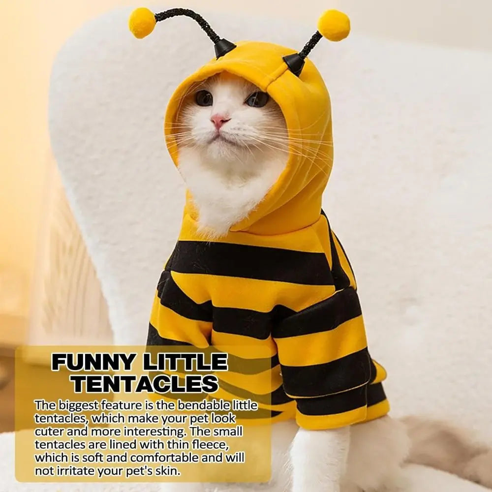 Soft Pet Bee Costume Hooded Breathable Winter Warm Bee Cosplay Costume
