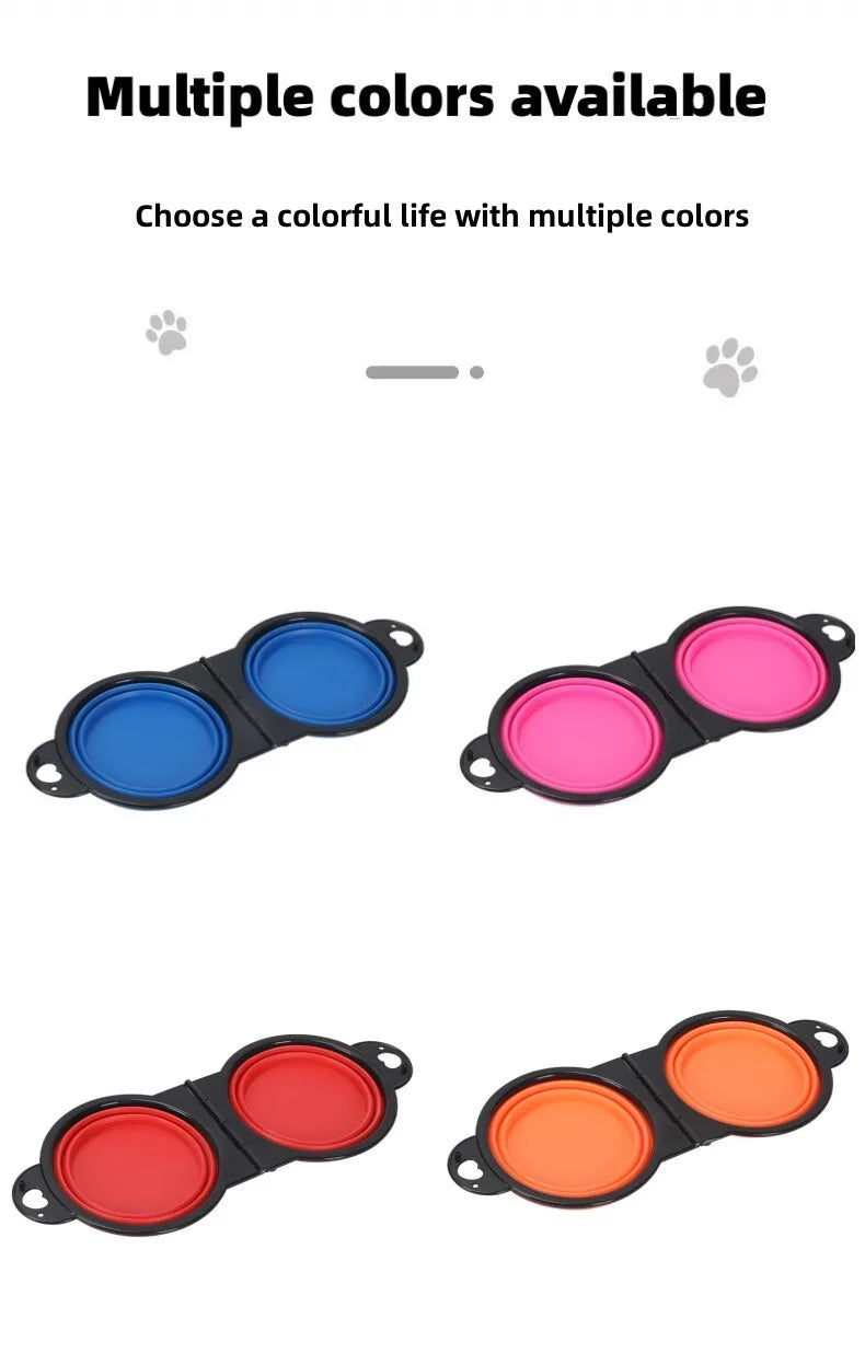 2 in 1 Collapsible Dog Travel Bowl Double Bowls Folding