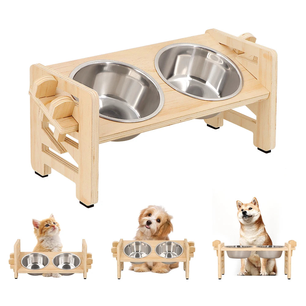 Elevated Small Dog-Cat Bowls Tilted Adjustable Feeder Stand