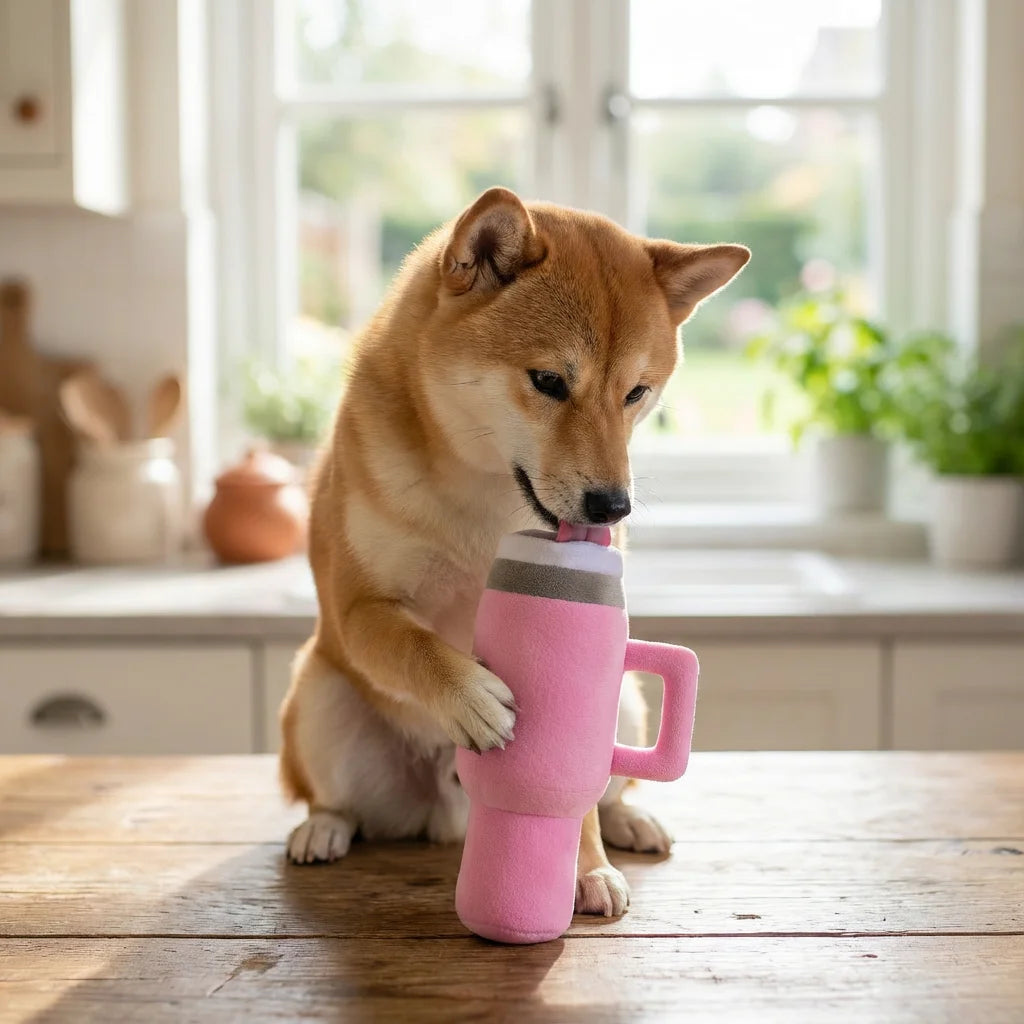 Durable Chew Resistant Pet Water Cup Plush Toy.