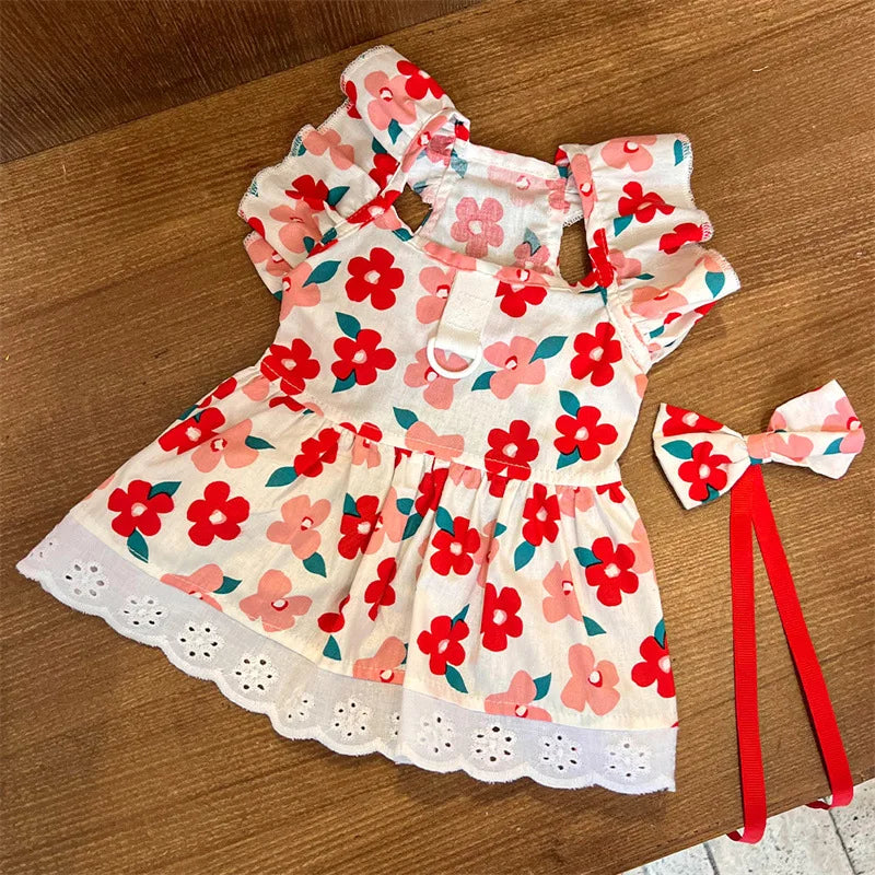 Summer Pet Dress Floral Pattern Plaid Skirts