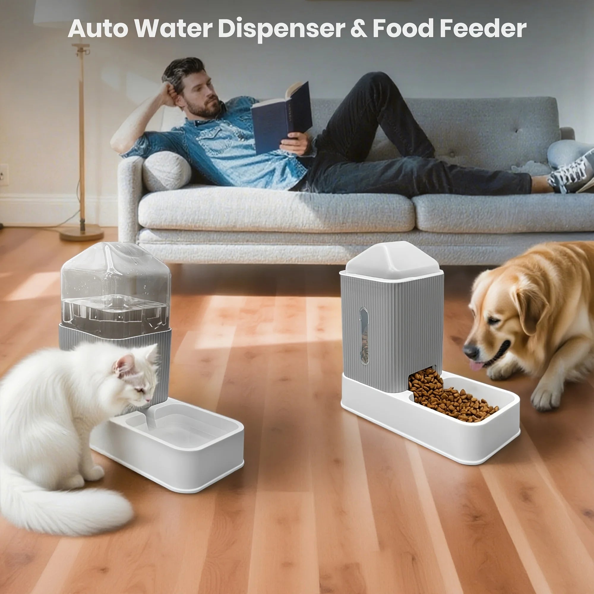 3.5L Automatic Dog/Cat Feeder And Water Dispenser Combo, Removable Stainless Steel Bowl