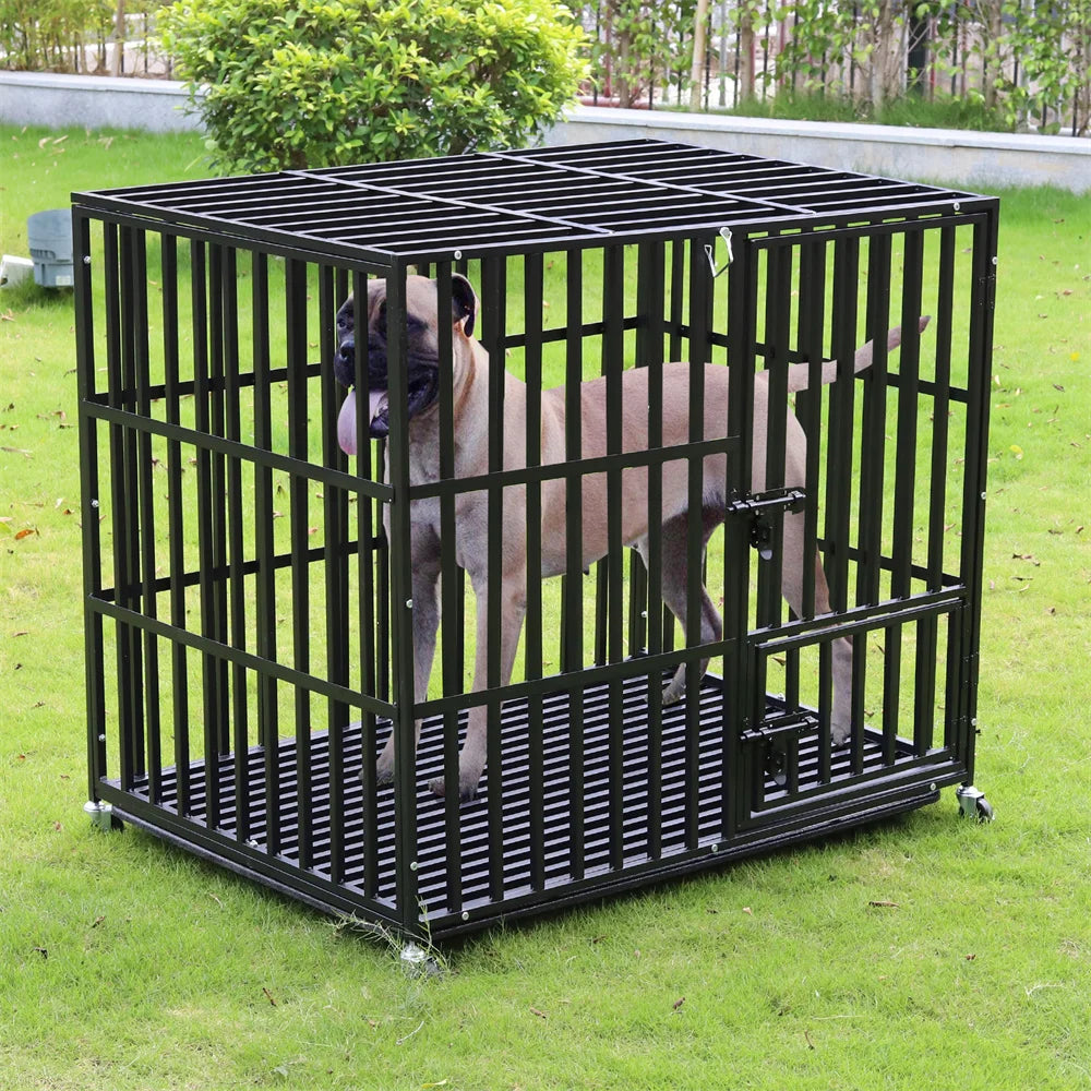 XXL Large Heavy Duty Dog Crate Strong Pet Cage  Square Tube Metal Kennel