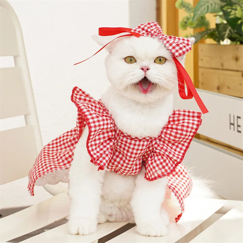 Summer Pet Dress Floral Pattern Plaid Skirts