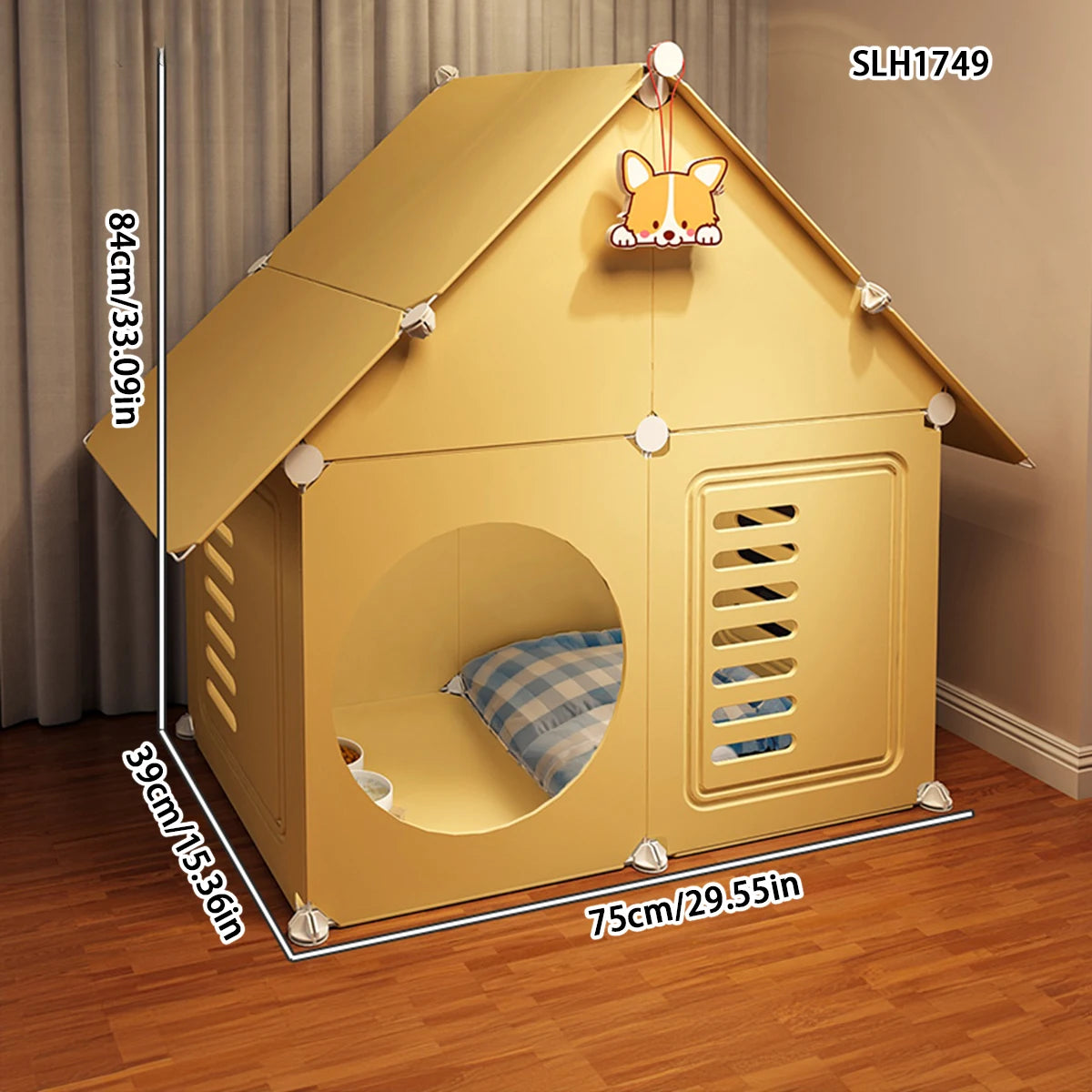 Dog Cage for Small Dogs with Separate Toilet and Pulleys, Indoor Dog House