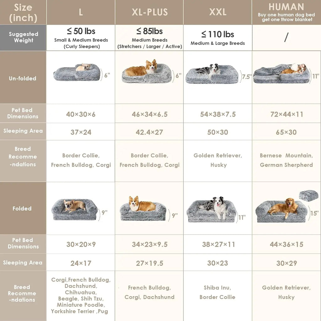 Foldable Human Dog Bed, Orthopedic Memory Foam Pet Couch for Adults
