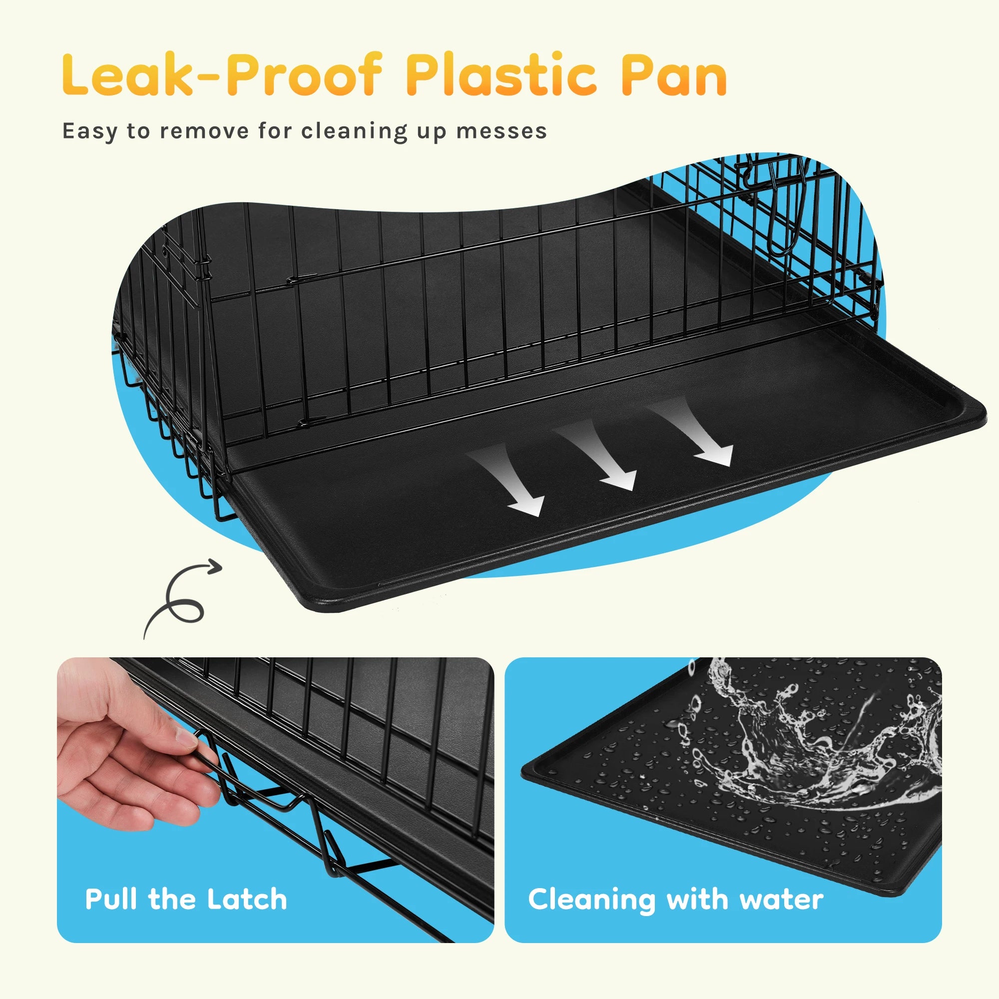 Folding Metal Wire Dog Cage with Plastic Leak-Proof Pan Tray