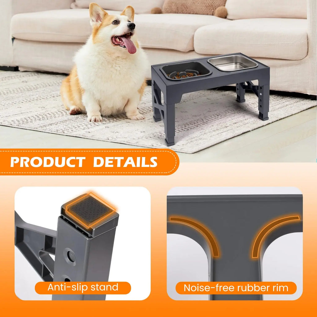 2-in-1 Elevated Slow Feeder Dog Bowls, Non-Slip Stainless Steel
