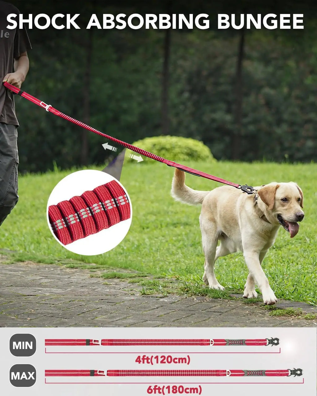 Tactical Shock Absorbing Bungee Dog Leash, 4-6FT