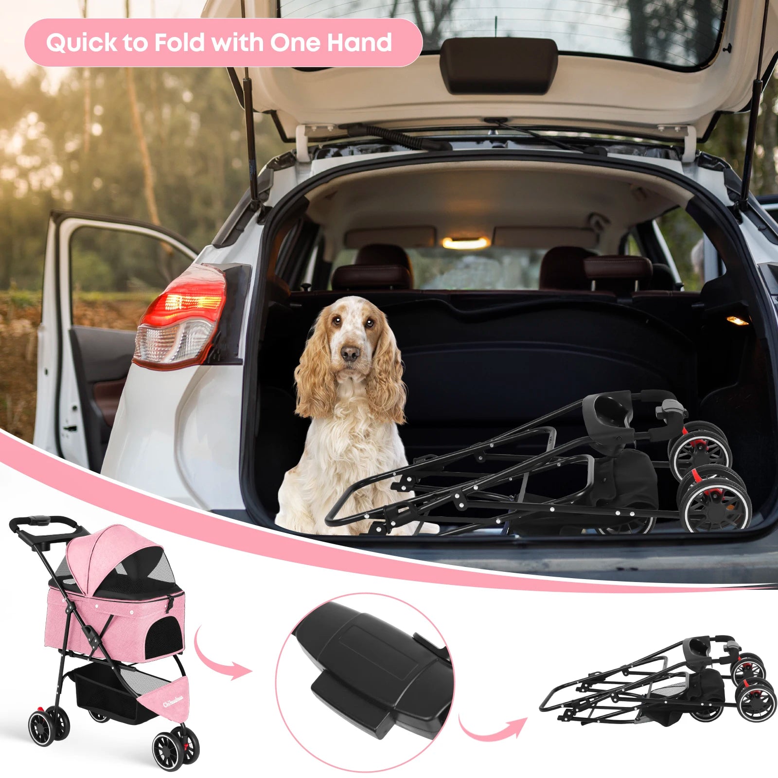 Pet Stroller For Small Puppy Dogs & Cats Travel Portable Dog Stroller