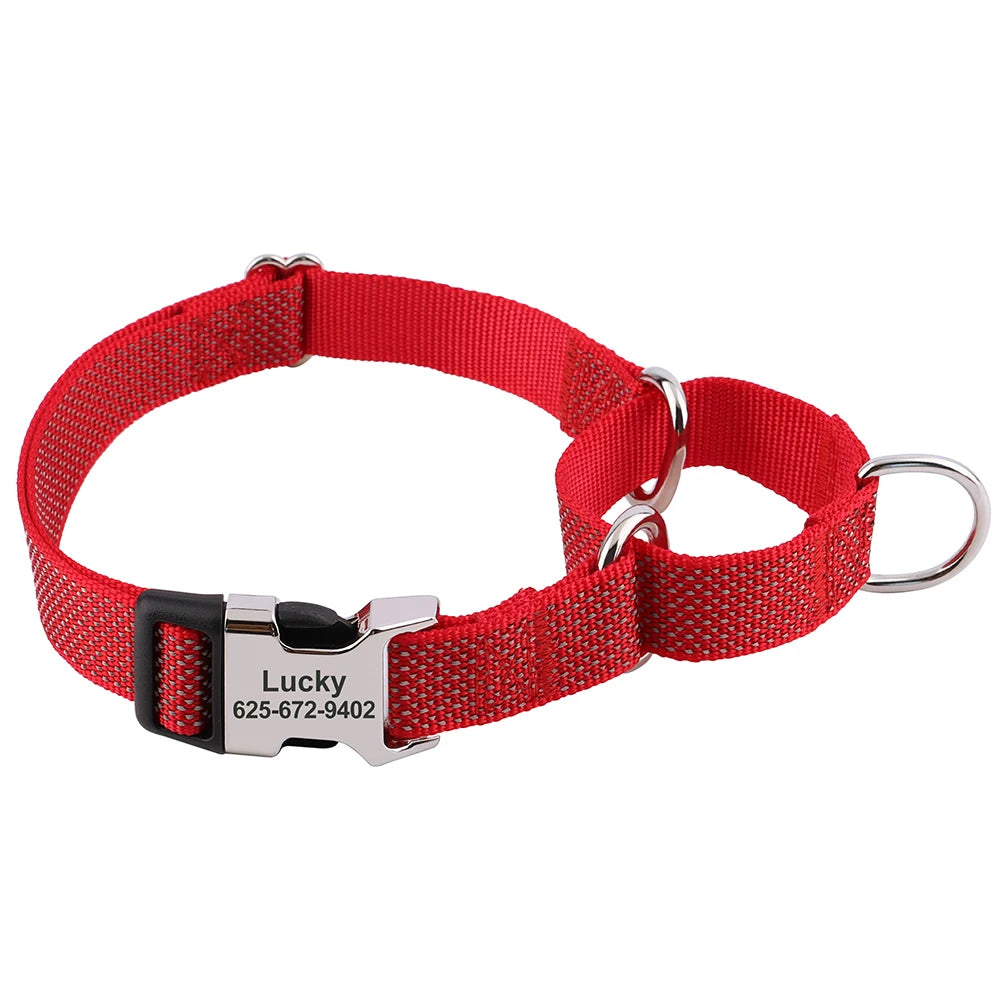 Custom Dog Martingale Collar Nylon Reflective Dog Collars With Engraving