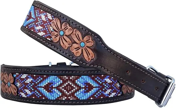 Heavy-Duty Adjustable Leather Dog Collar - Large Size Western Style,